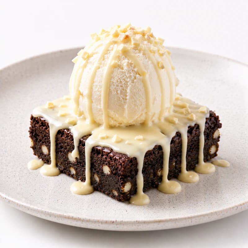 White Choco Brownie with Ice Cream