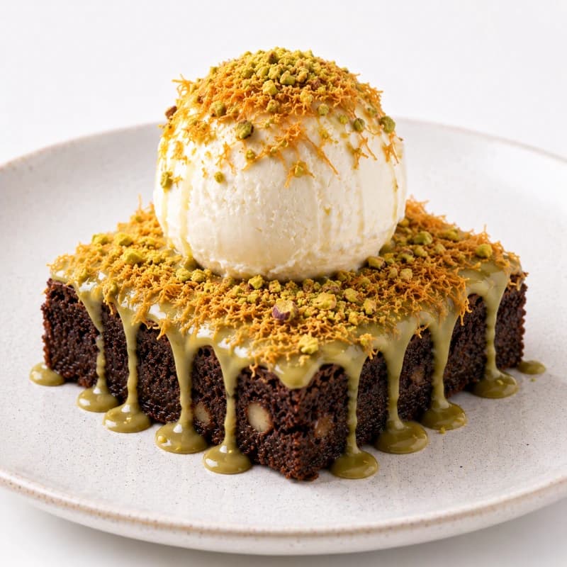 Kunafa Brownie with Ice Cream